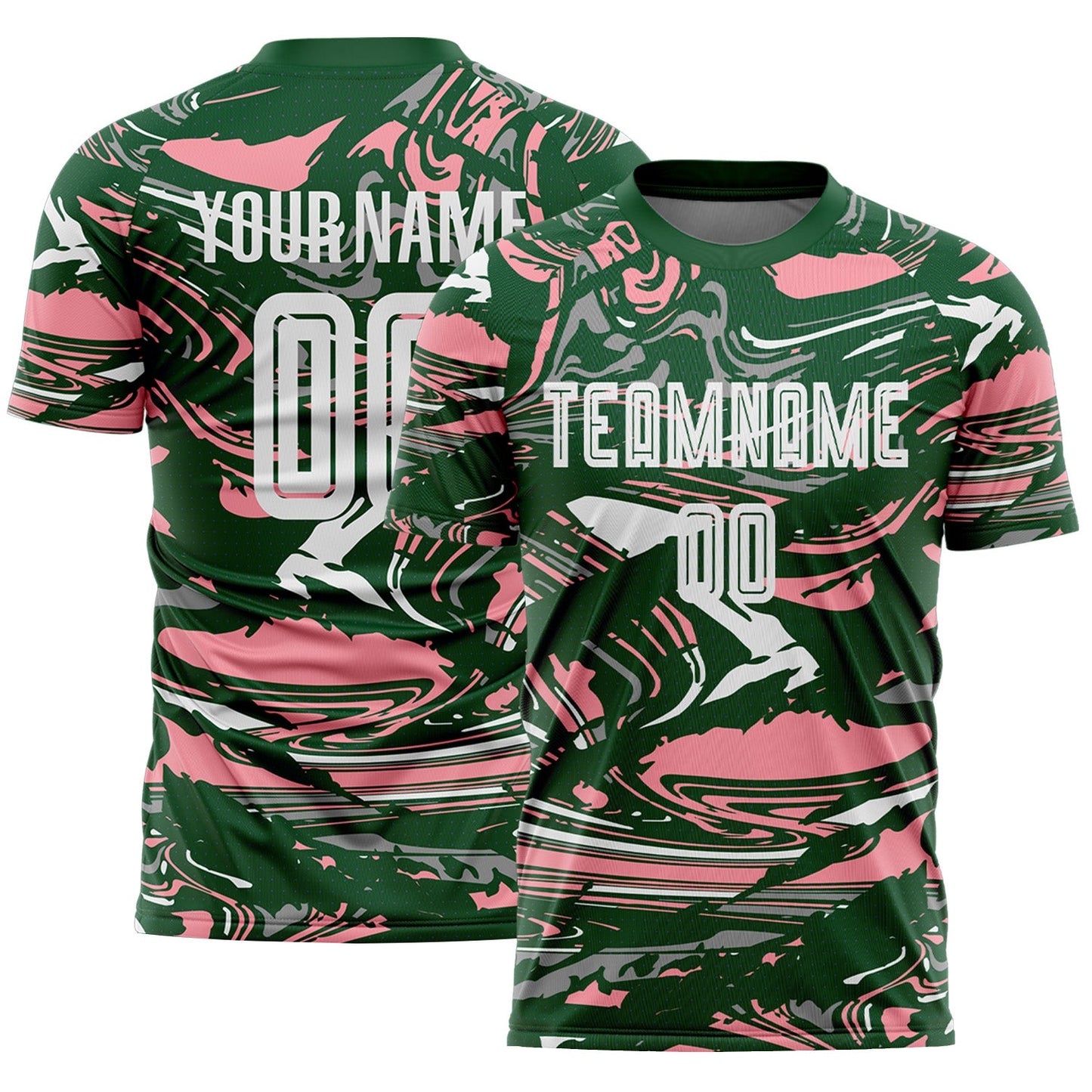 Custom Figure White Green-Medium Pink Fluid Art Splash Sublimation Soccer Uniform Jersey