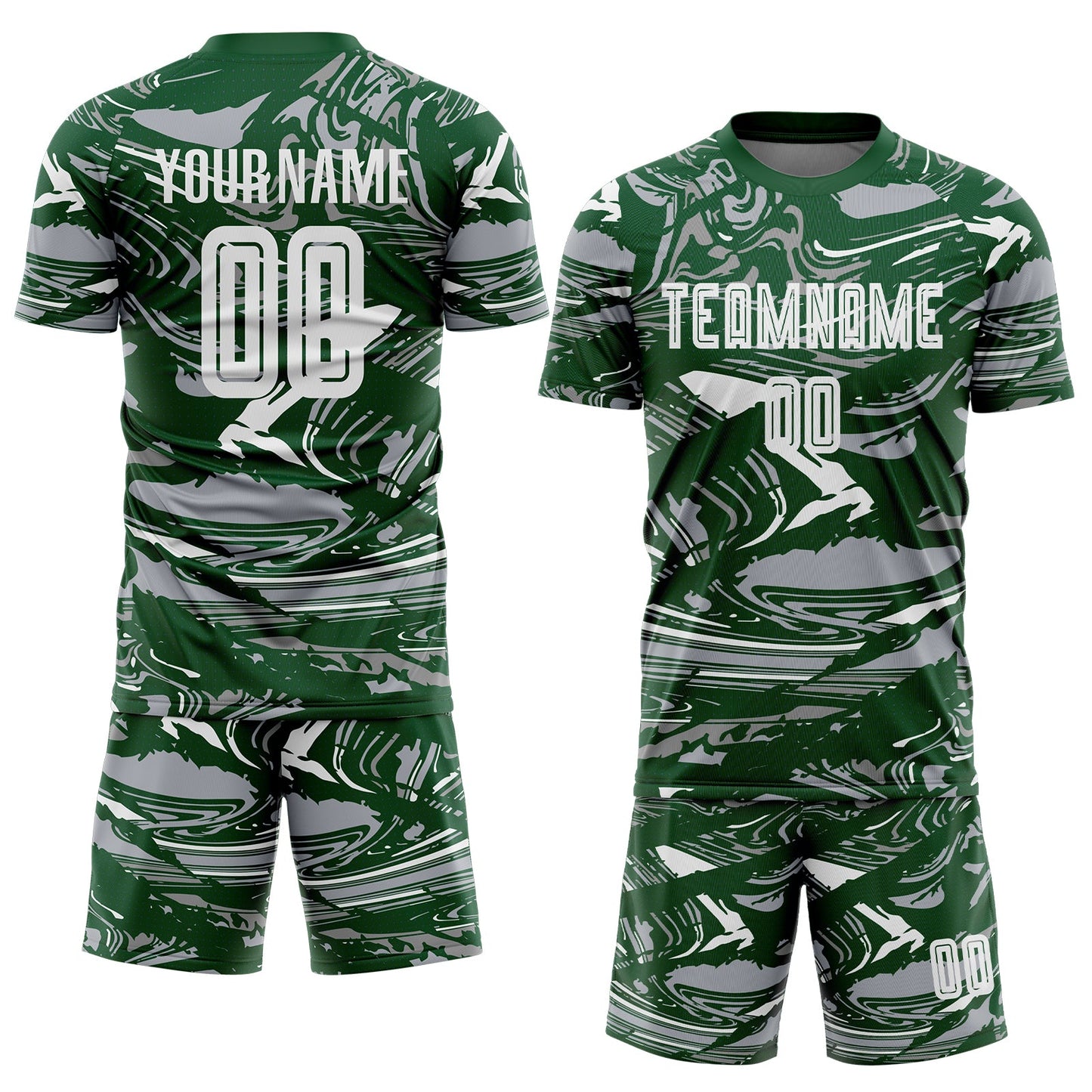 Custom Figure White Green=Gray Fluid Art Splash Sublimation Soccer Uniform Jersey