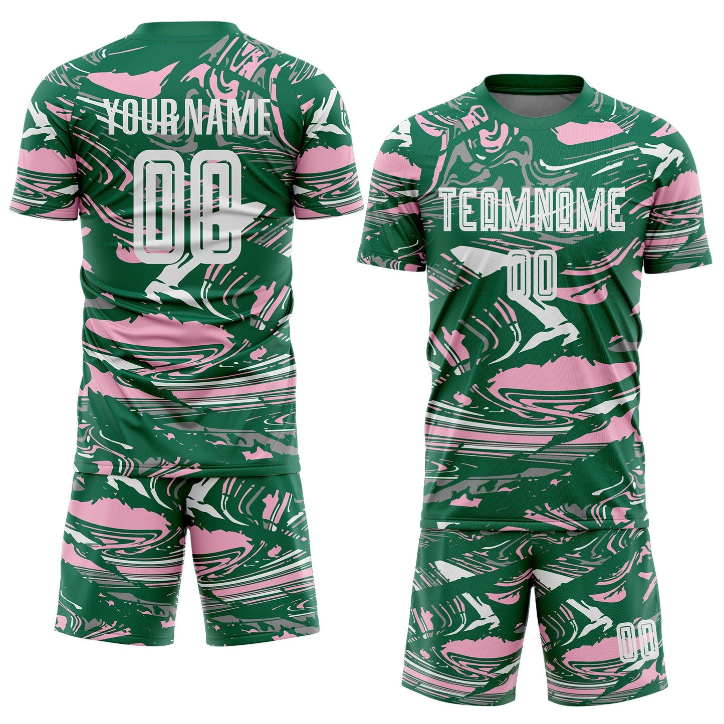 Custom Figure White Kelly Green-Light Pink Fluid Art Splash Sublimation Soccer Uniform Jersey