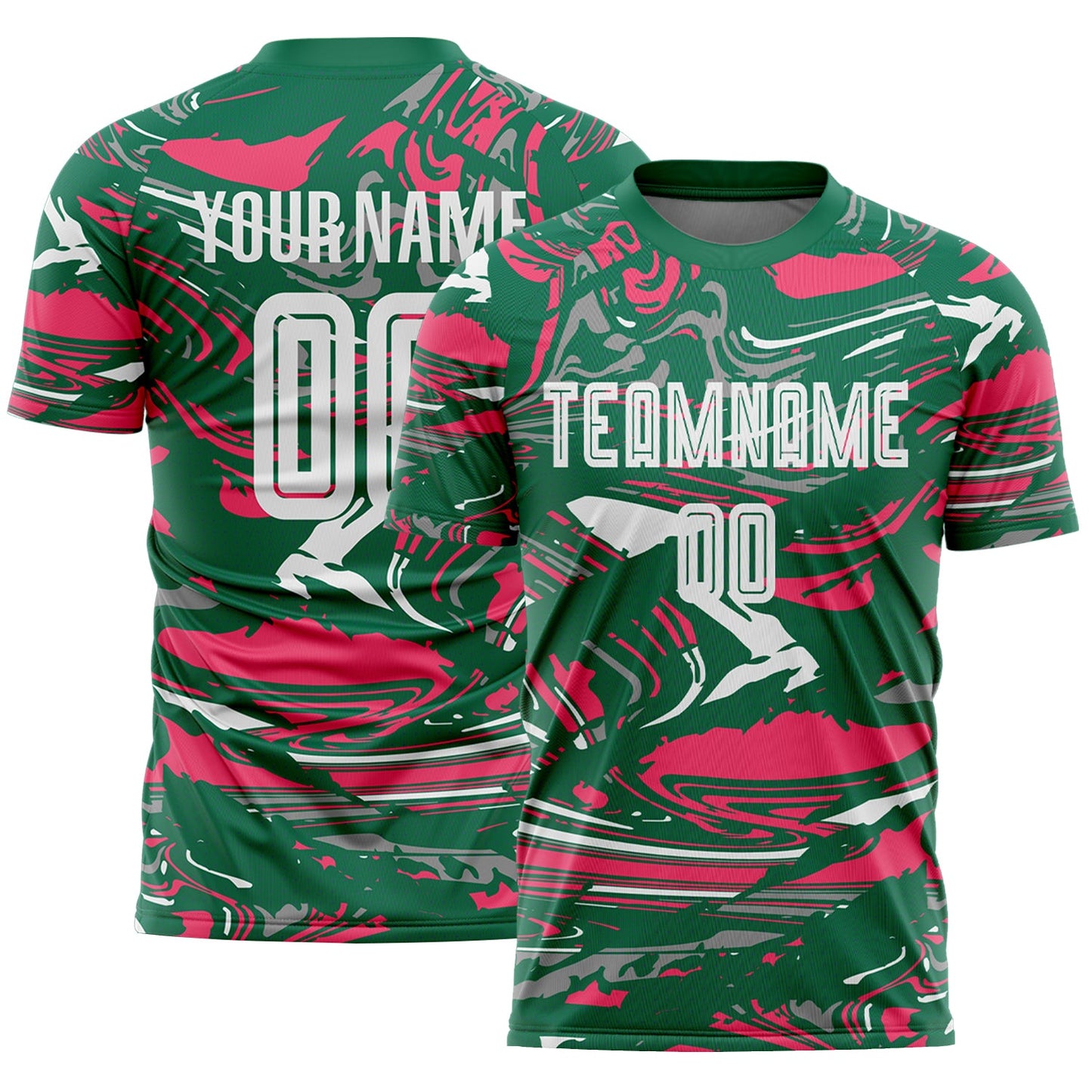Custom Figure White Kelly Green-Neon Pink Fluid Art Splash Sublimation Soccer Uniform Jersey