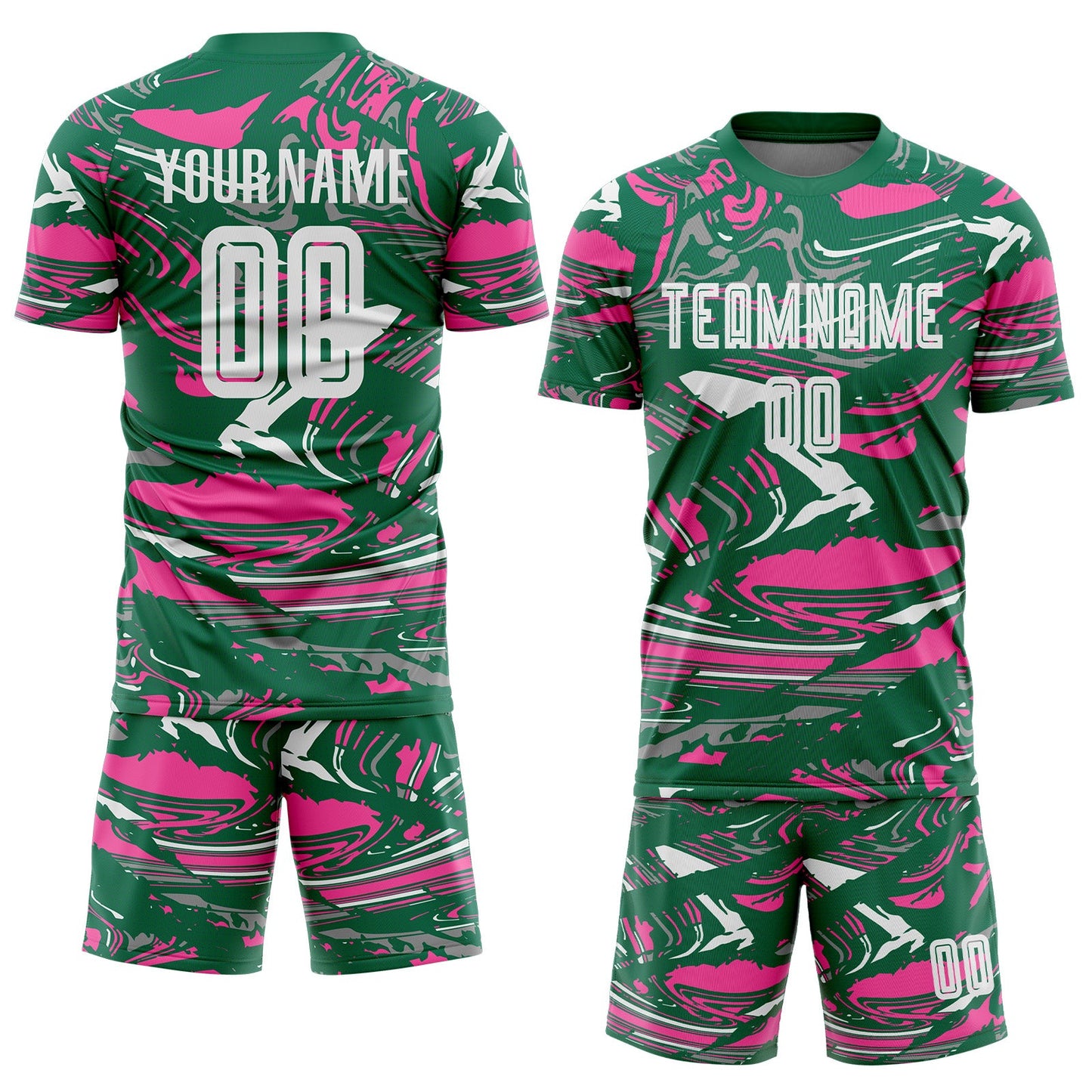 Custom Figure White Kelly Green-Pink Fluid Art Splash Sublimation Soccer Uniform Jersey