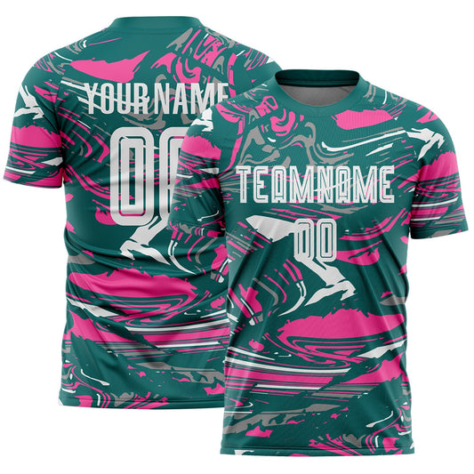 Custom Figure White Teal-Pink Fluid Art Splash Sublimation Soccer Uniform Jersey