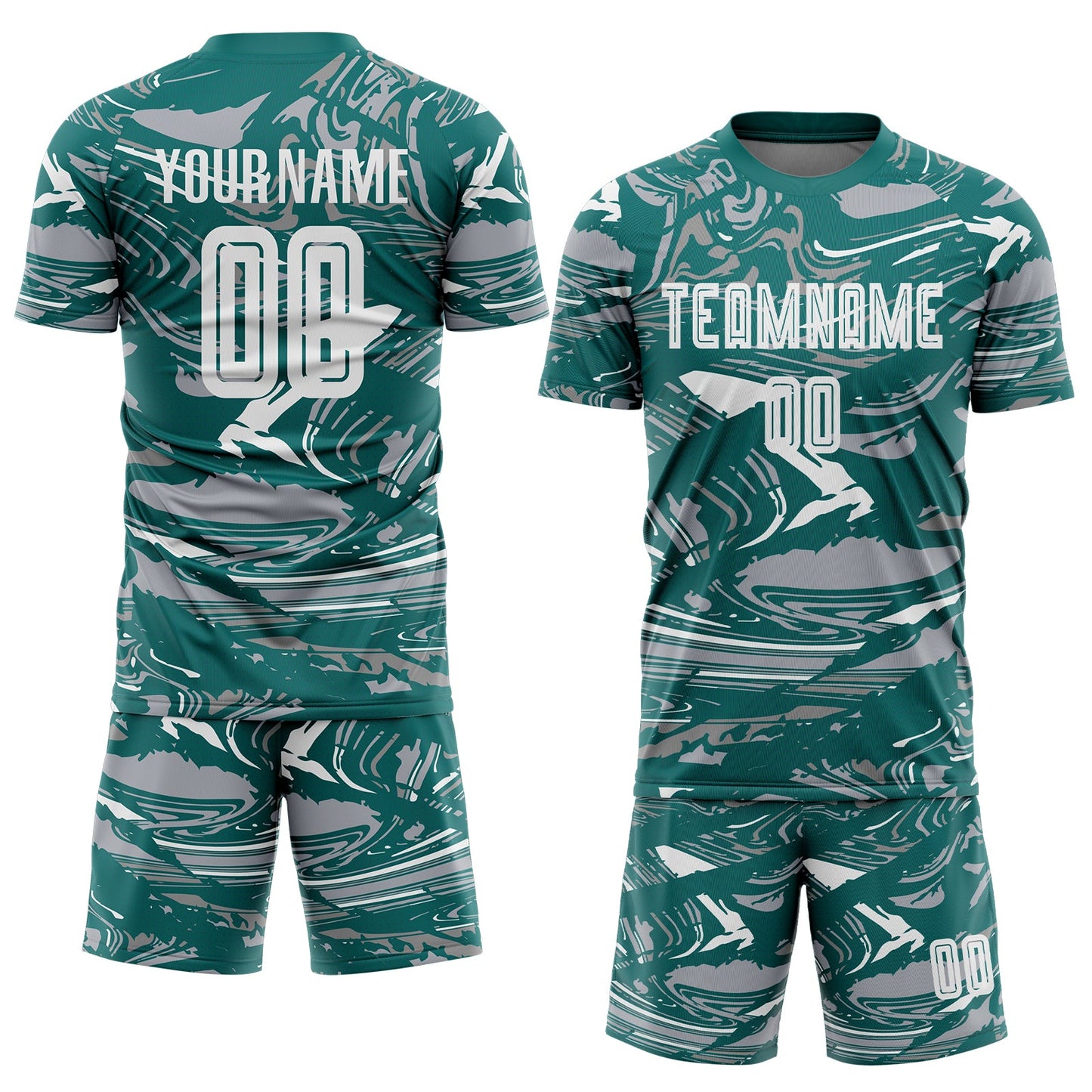 Custom Figure White Teal-Gray Fluid Art Splash Sublimation Soccer Uniform Jersey