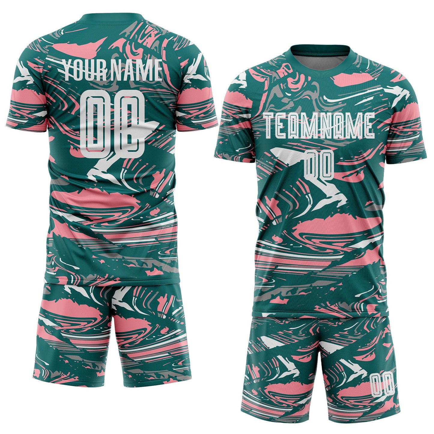 Custom Figure White Teal-Medium Pink Fluid Art Splash Sublimation Soccer Uniform Jersey