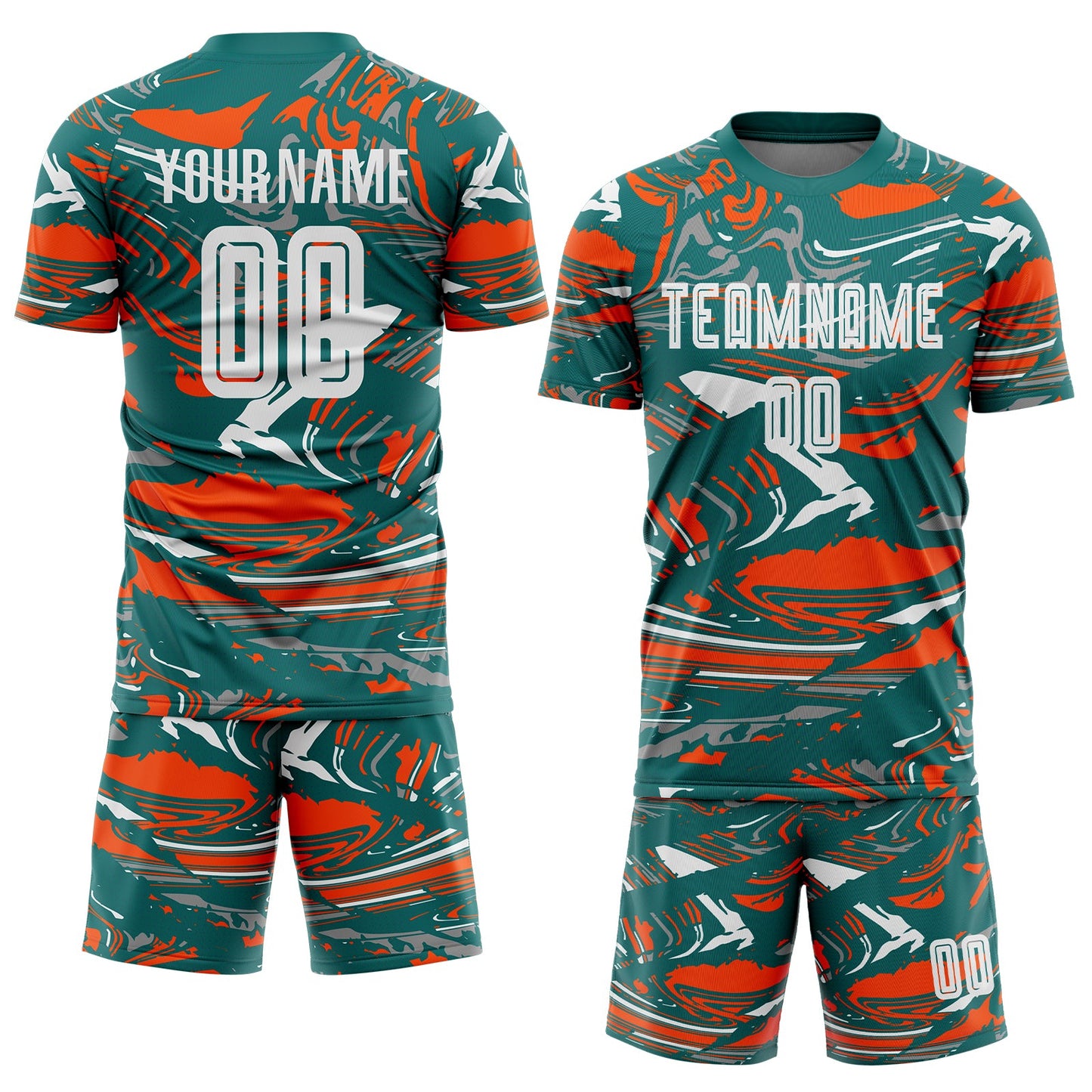 Custom Figure White Teal-Orange Fluid Art Splash Sublimation Soccer Uniform Jersey