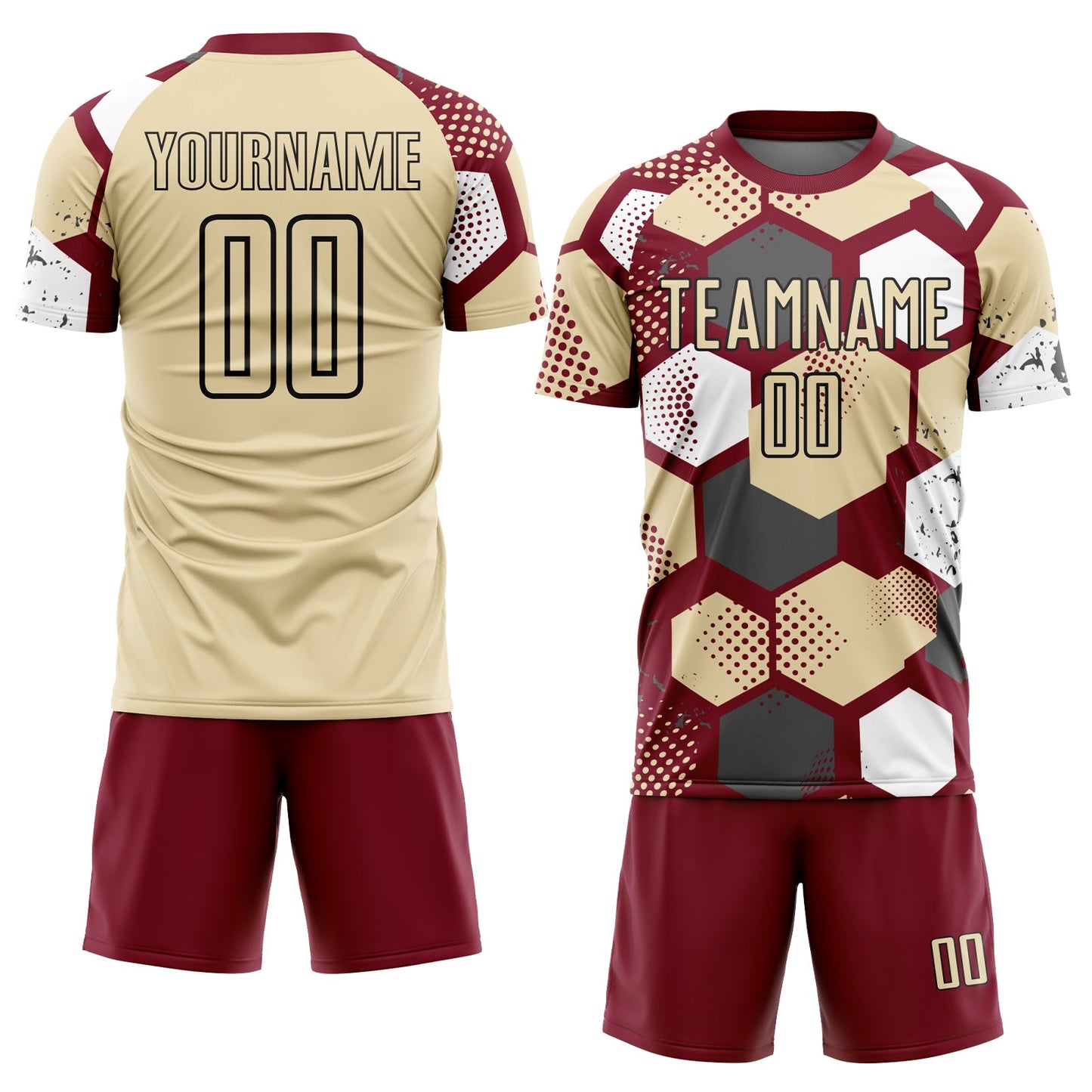 Custom Crimson Cream White-Black Geometric Shape Sublimation Soccer Uniform Jersey