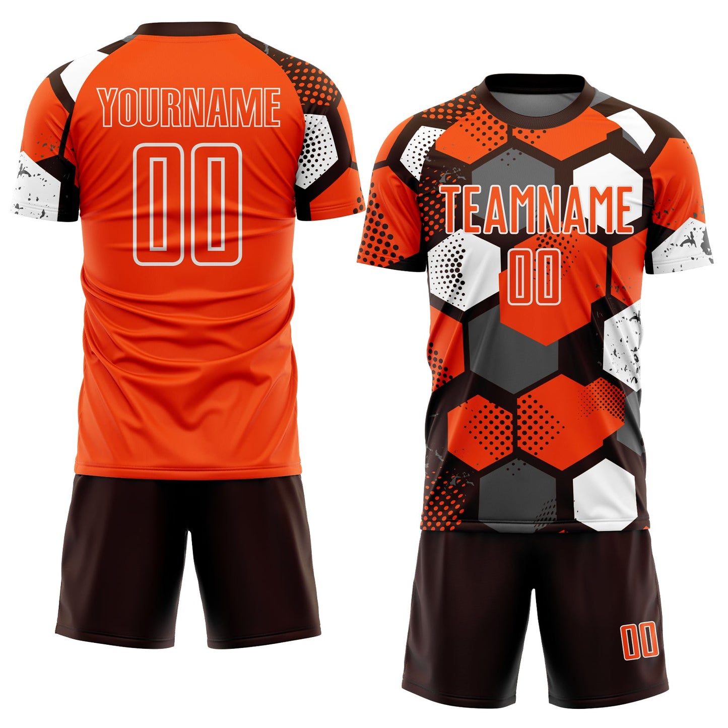 Custom Brown Orange-White Geometric Shape Sublimation Soccer Uniform Jersey