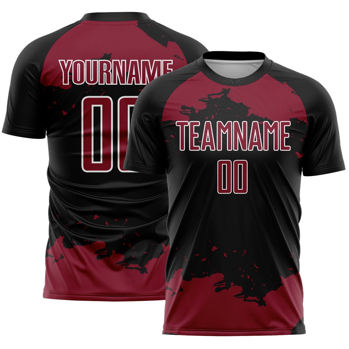 Custom Black Crimson-White Abstract Fragment Art Sublimation Soccer Uniform Jersey