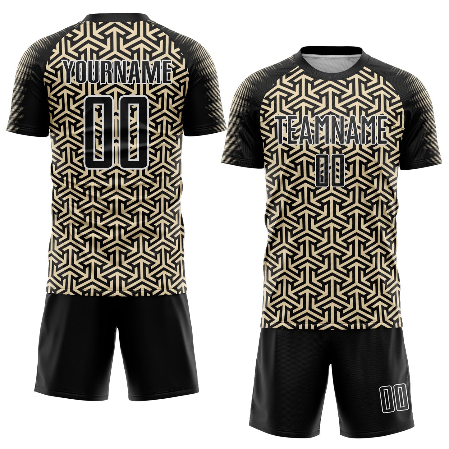 Custom Black Cream-White Geometric Arrow Sublimation Soccer Uniform Jersey