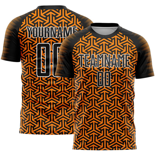 Custom Black Bay Orange-White Geometric Arrow Sublimation Soccer Uniform Jersey