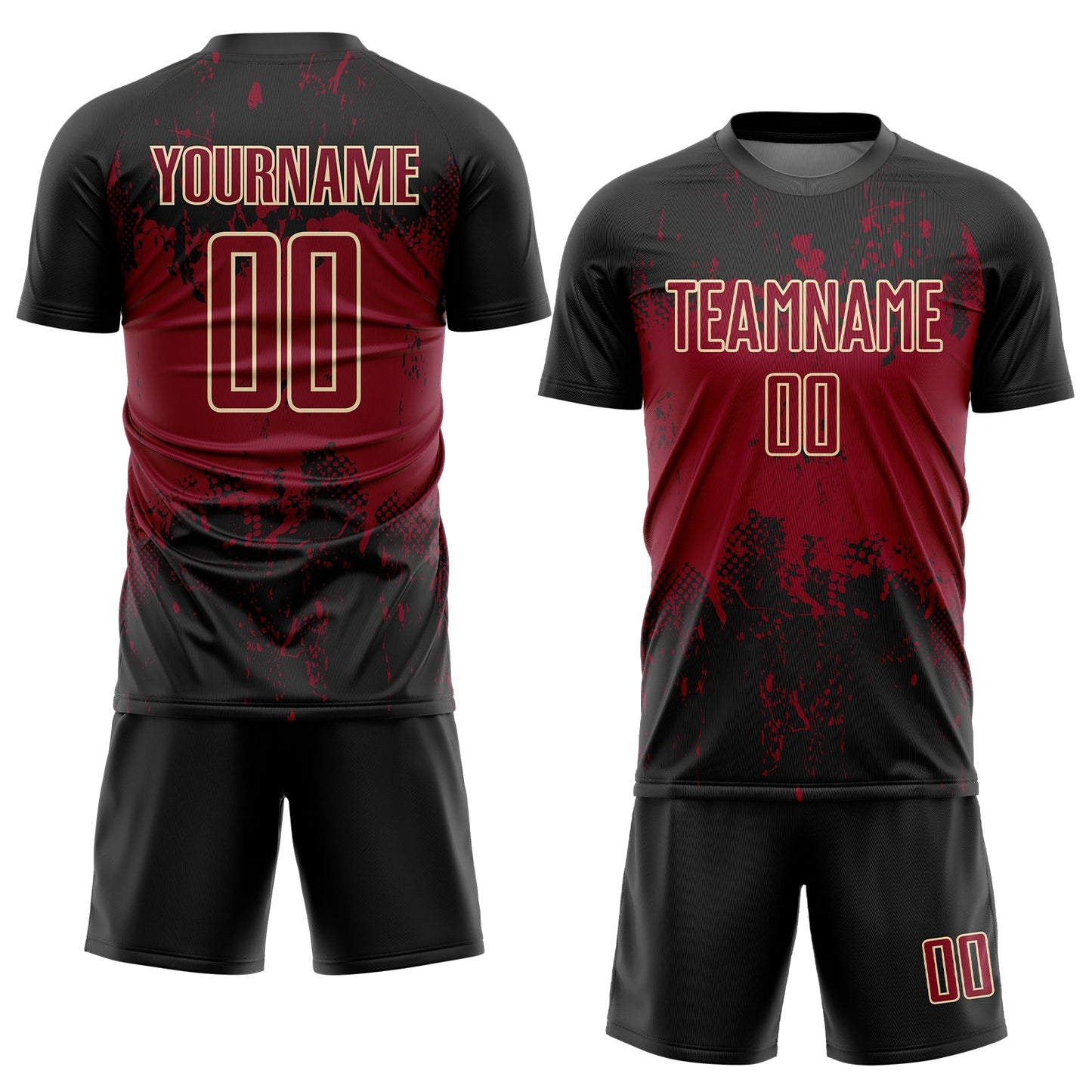 Custom Black Crimson-Cream Abstract Splatter Grunge Art Sports Sublimation Soccer Uniform Jersey