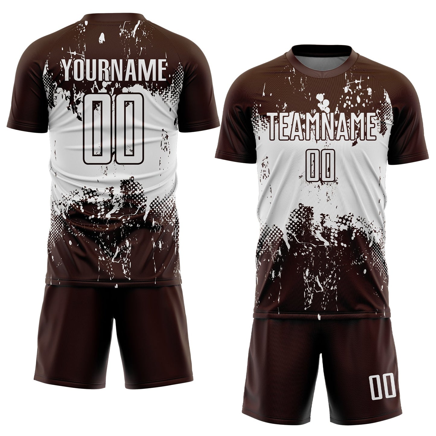 Custom Brown White Abstract Splatter Grunge Art Sports Sublimation Soccer Uniform Jersey