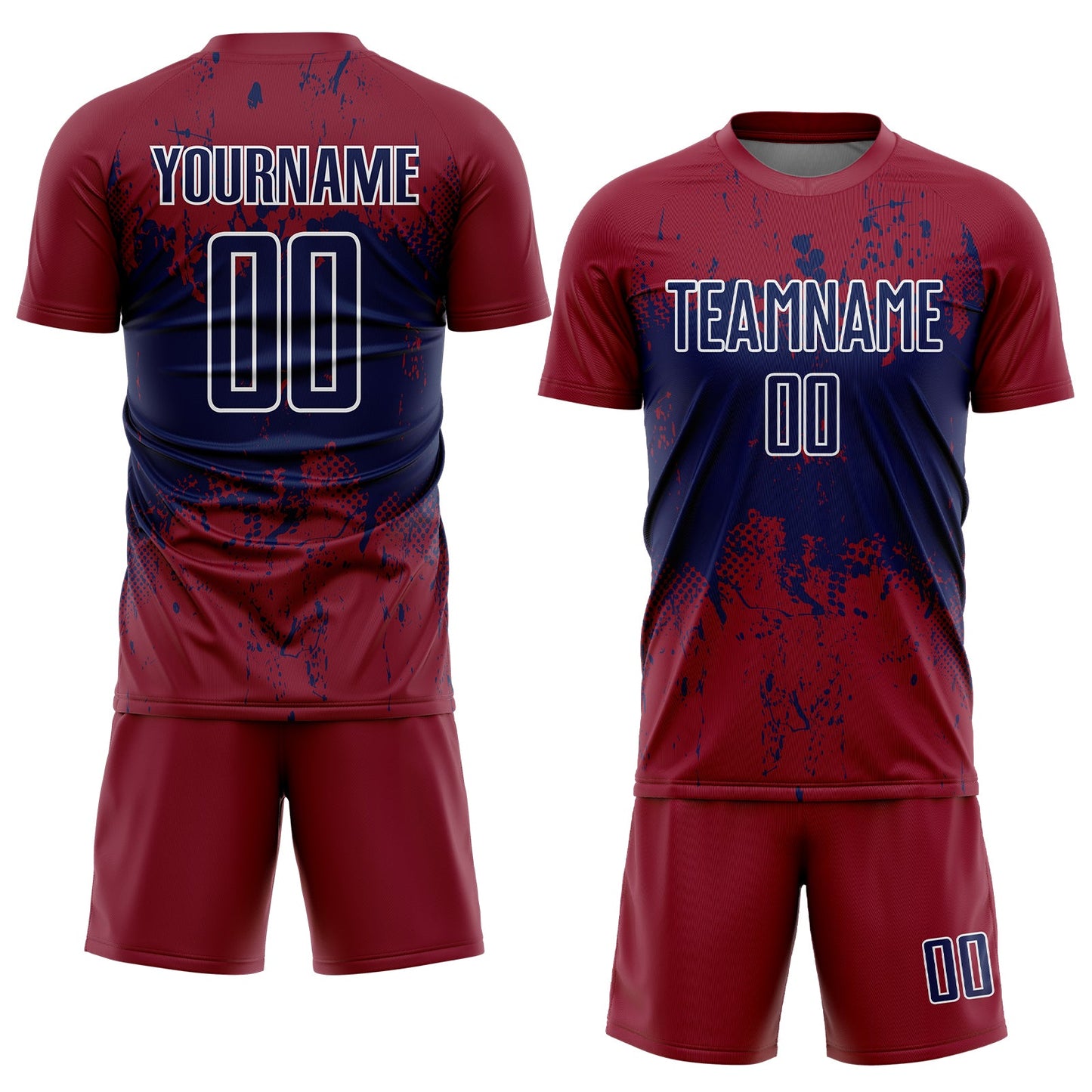 Custom Crimson Navy-White Abstract Splatter Grunge Art Sports Sublimation Soccer Uniform Jersey
