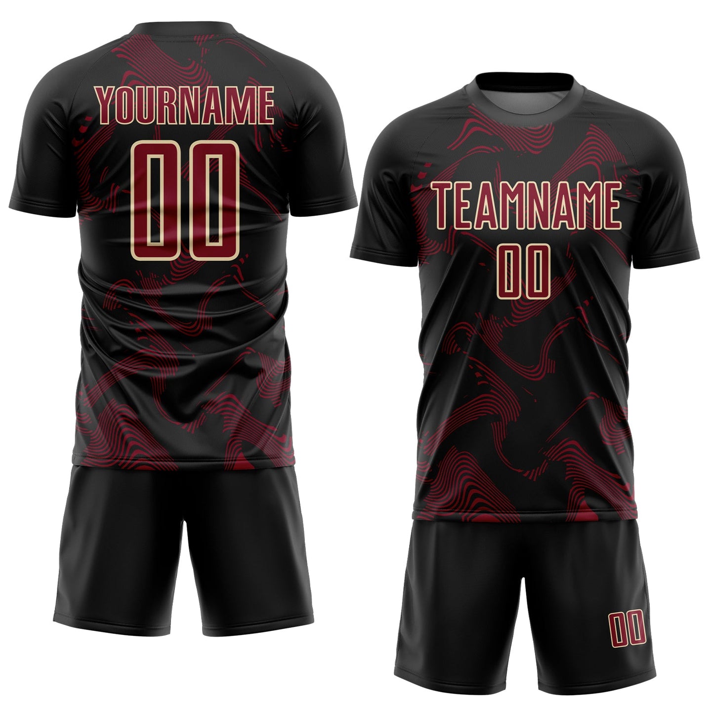 Custom Black Crimson-Cream Curve Lines Sports Sublimation Soccer Uniform Jersey
