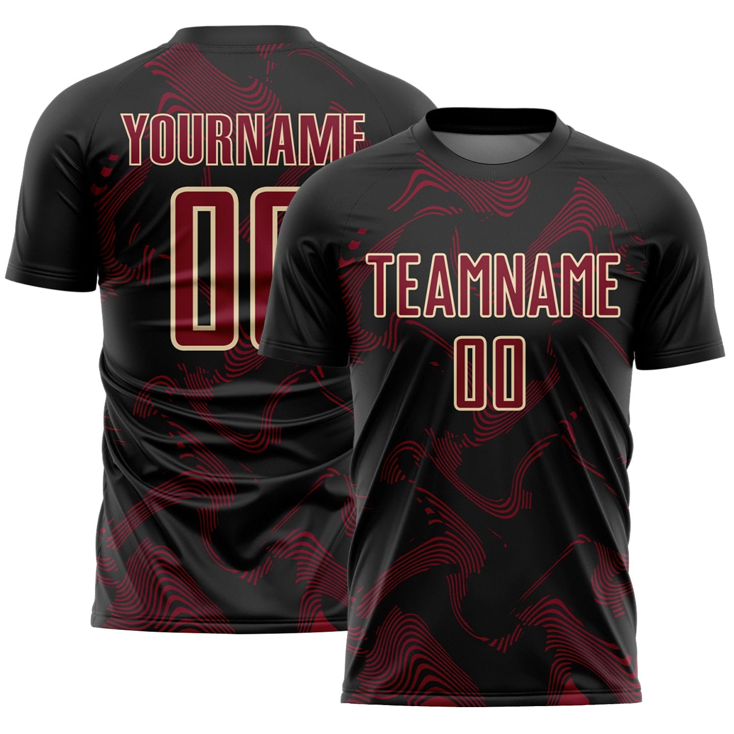 Custom Black Crimson-Cream Curve Lines Sports Sublimation Soccer Uniform Jersey