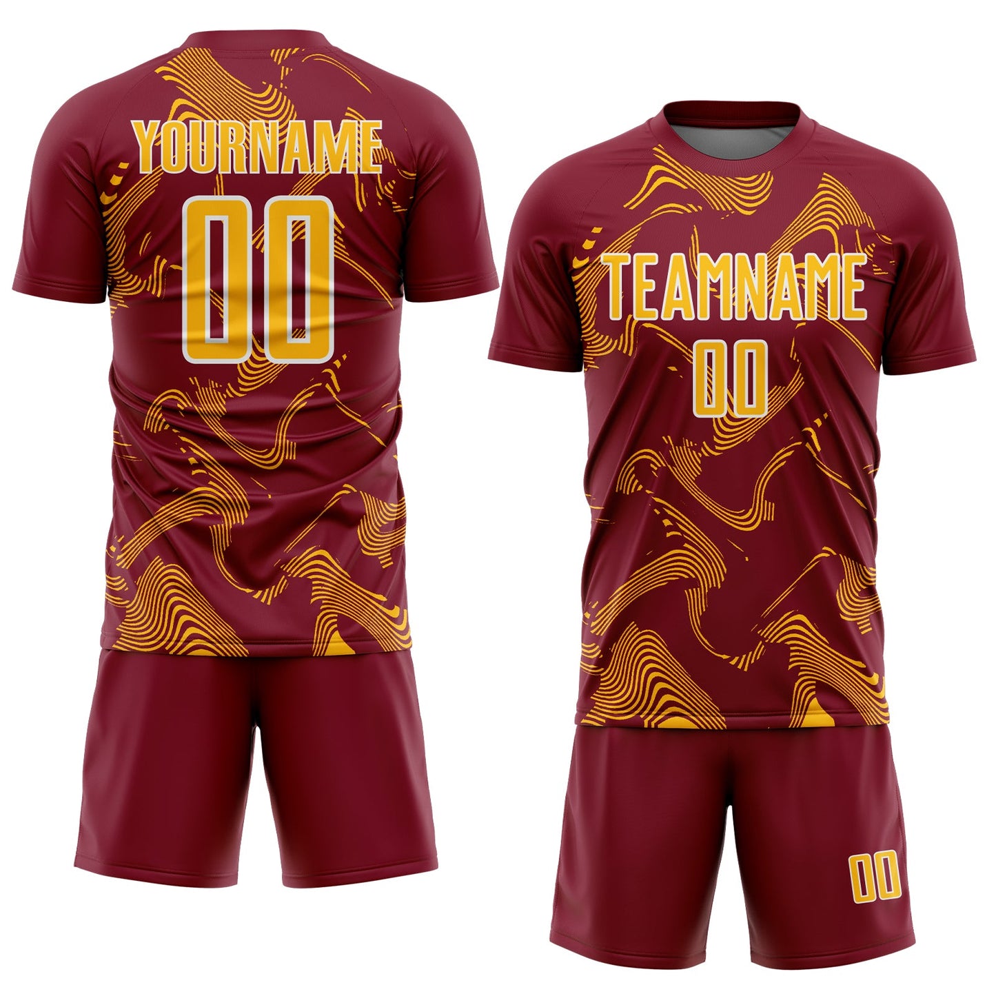 Custom Crimson Gold-White Curve Lines Sports Sublimation Soccer Uniform Jersey