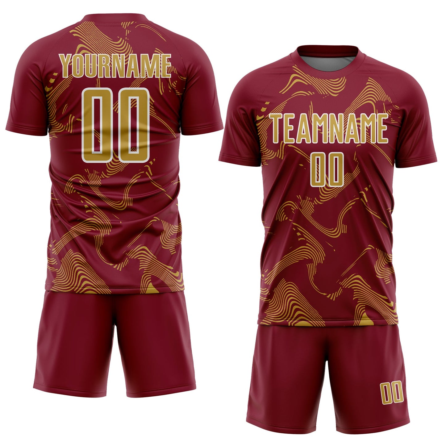 Custom Crimson Old Gold-White Curve Lines Sports Sublimation Soccer Uniform Jersey