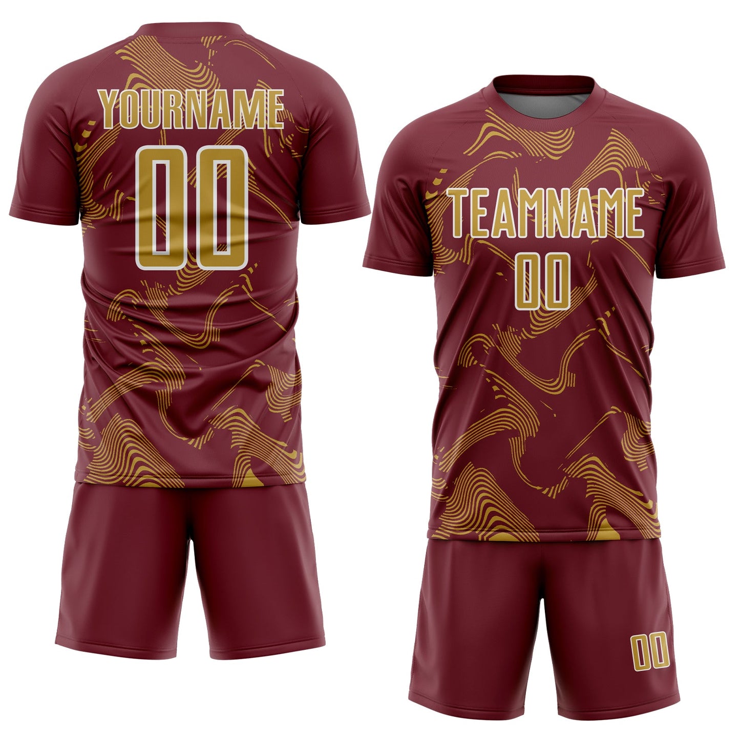 Custom Burgundy Old Gold-White Curve Lines Sports Sublimation Soccer Uniform Jersey