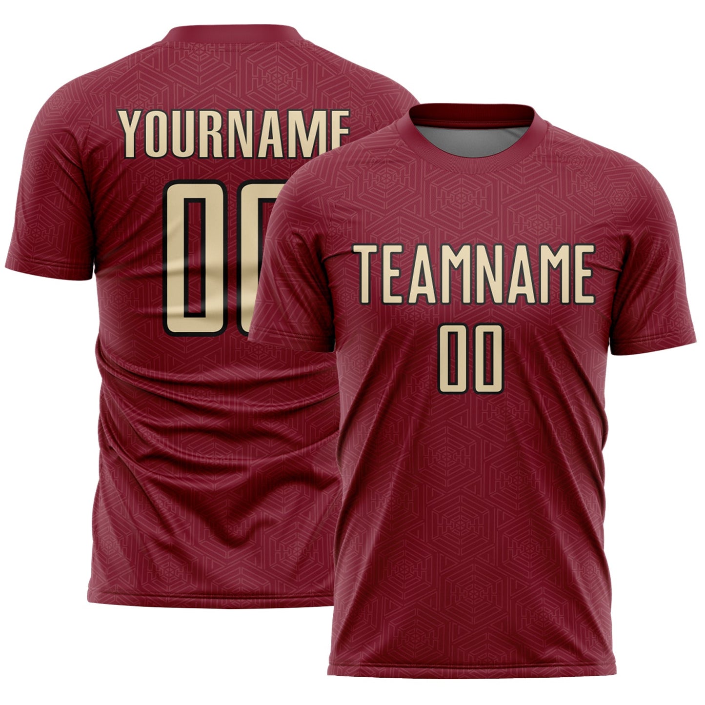 Custom Crimson Cream-Black Geometric Shape Sports Sublimation Soccer Uniform Jersey