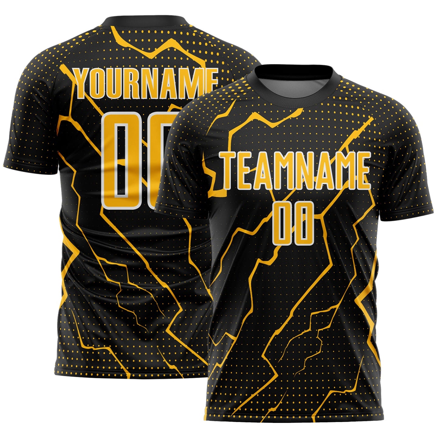 Custom Black Gold-White Lightning Sports Sublimation Soccer Uniform Jersey