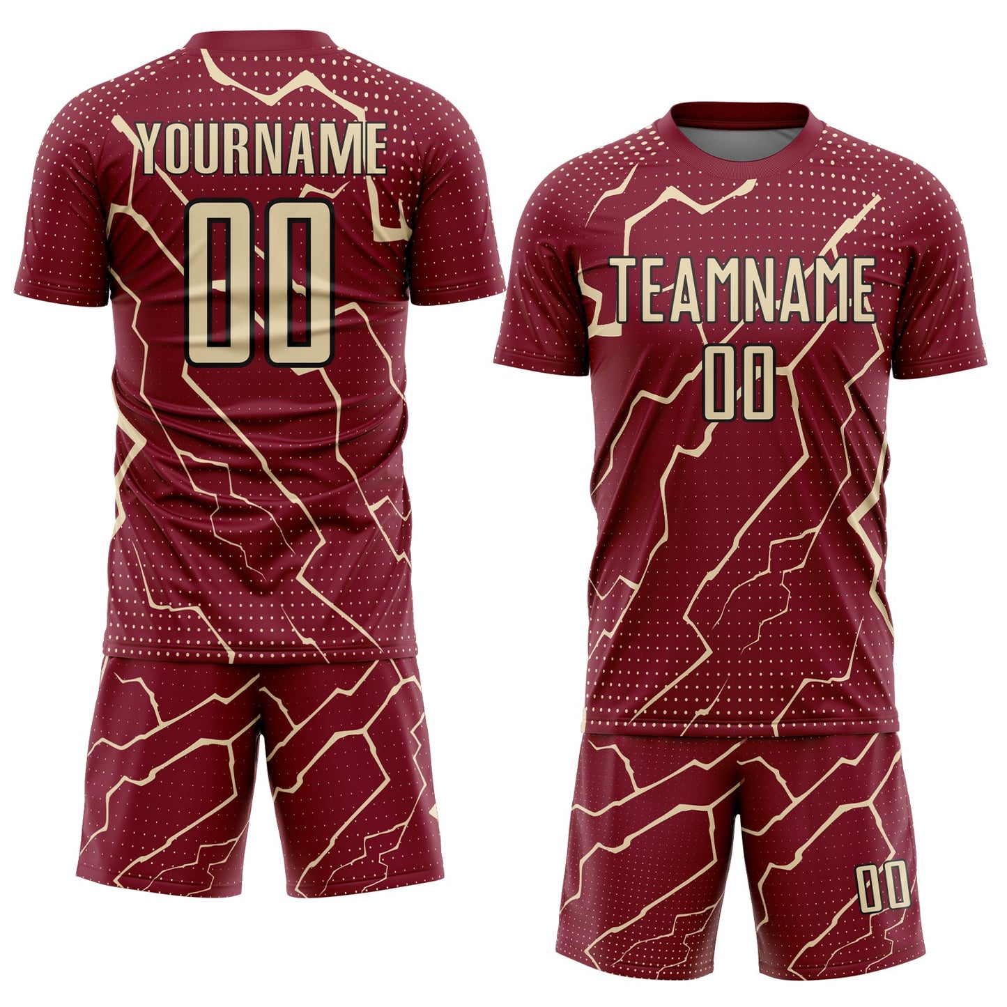 Custom Crimson Cream-Black Lightning Sports Sublimation Soccer Uniform Jersey