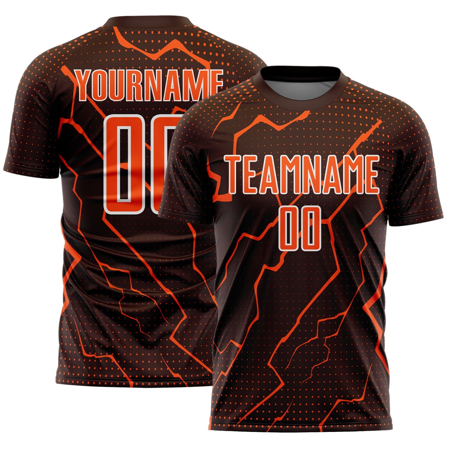 Custom Brown Orange-White Lightning Sports Sublimation Soccer Uniform Jersey