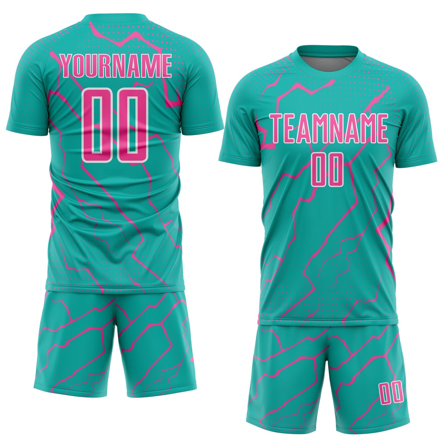 Custom Aqua Pink-White Lightning Sports Sublimation Soccer Uniform Jersey