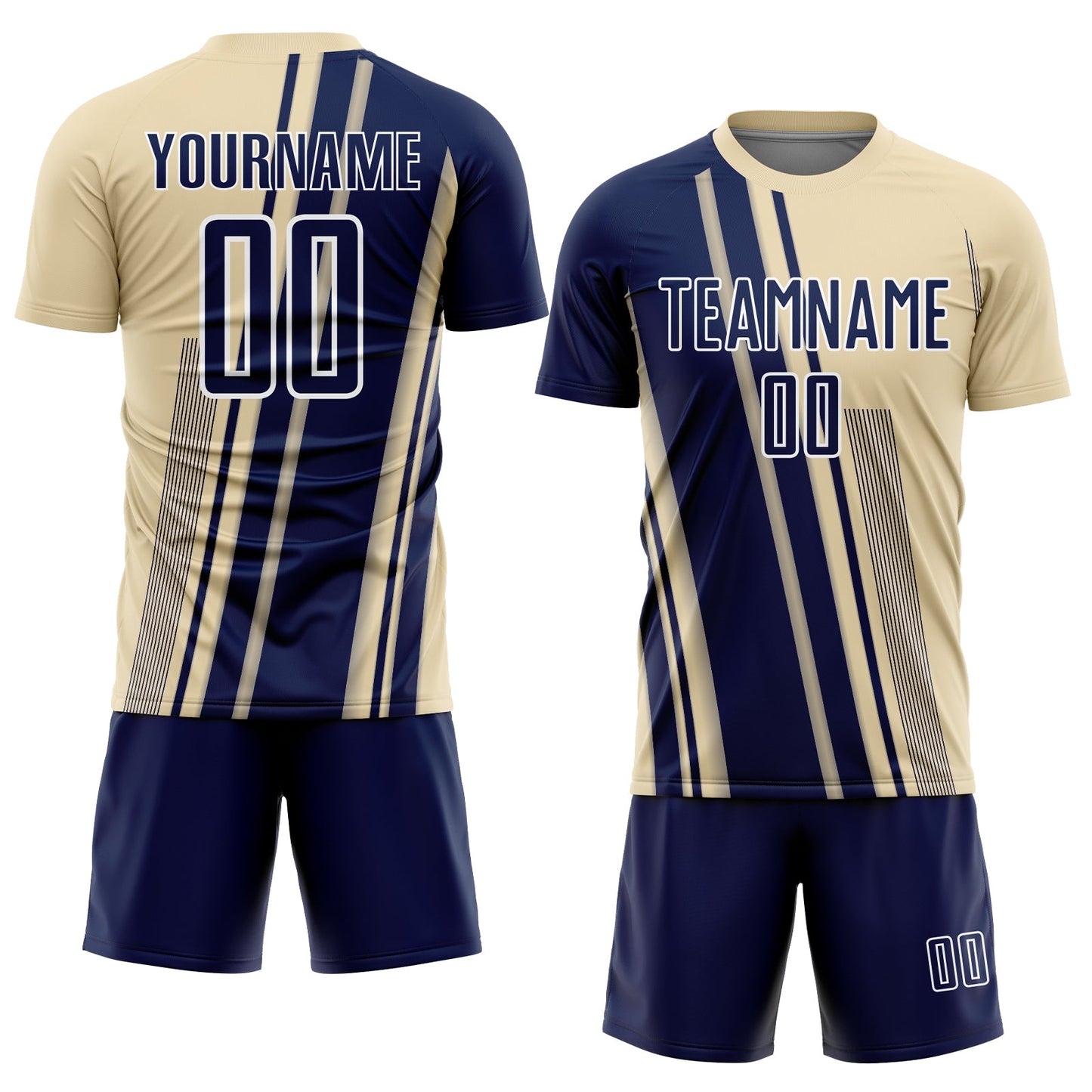 Custom Cream Navy-White Lines Sports Sublimation Soccer Uniform Jersey