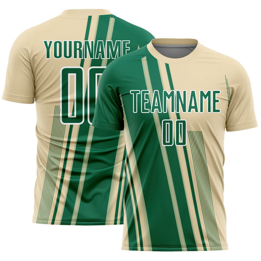 Custom Cream Kelly Green-White Lines Sports Sublimation Soccer Uniform Jersey