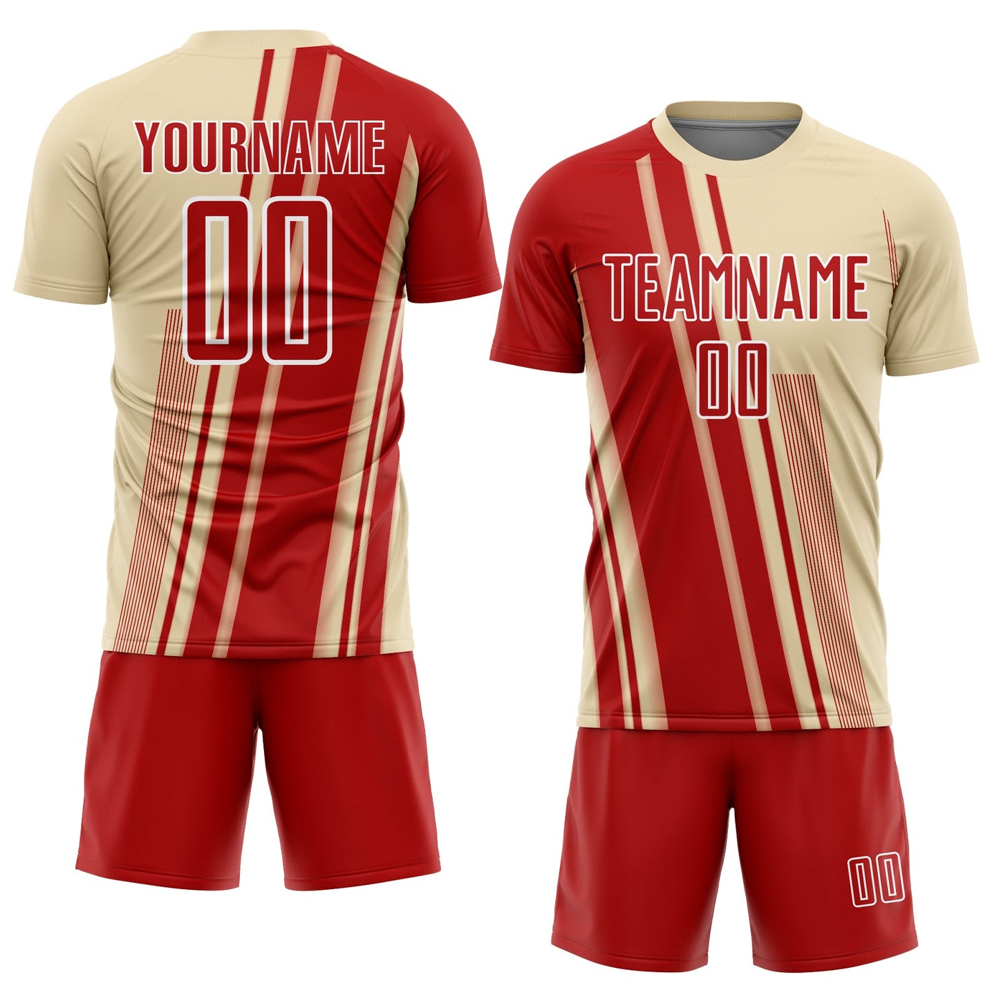 Custom Cream Red-White Lines Sports Sublimation Soccer Uniform Jersey