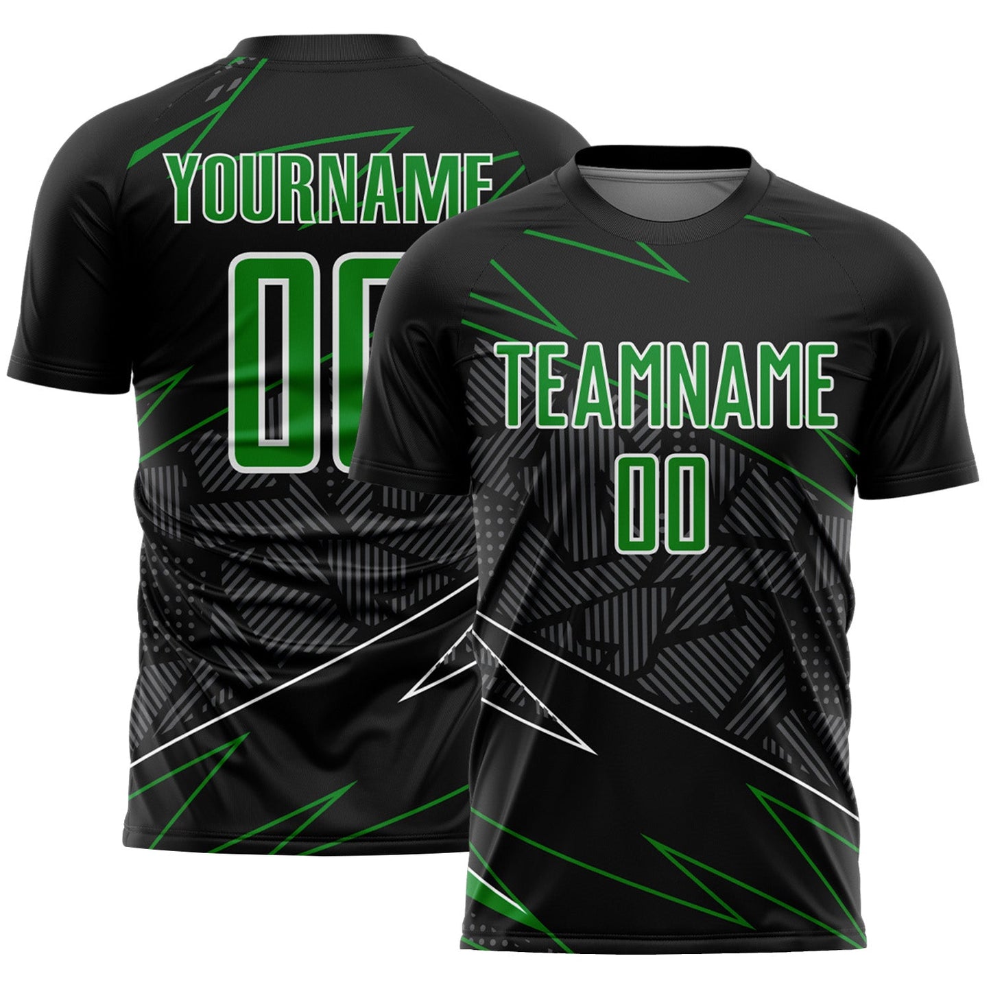 Custom Black Grass Green-White Lines Sports Sublimation Soccer Uniform Jersey