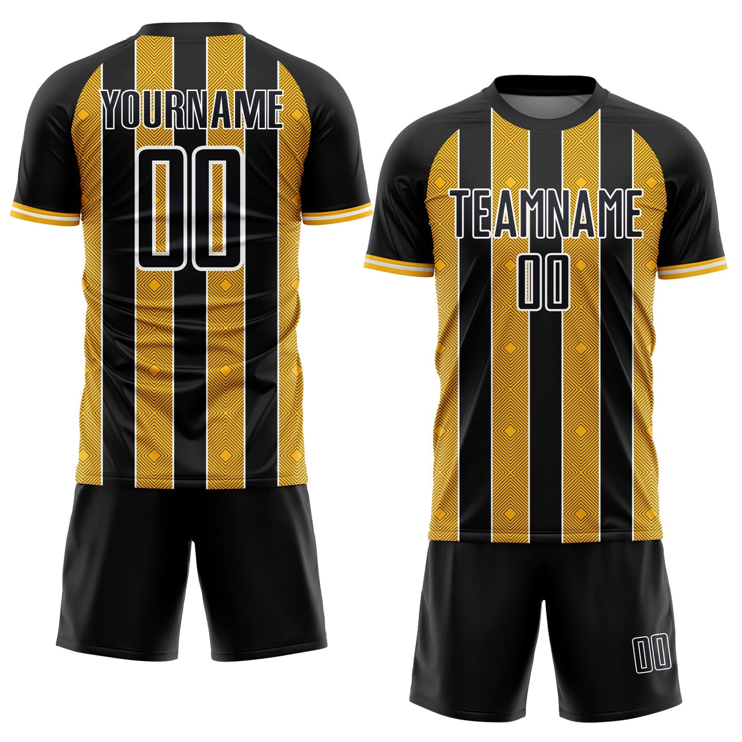 Custom Black Gold-White Pinstripe Line Sports Sublimation Soccer Uniform Jersey