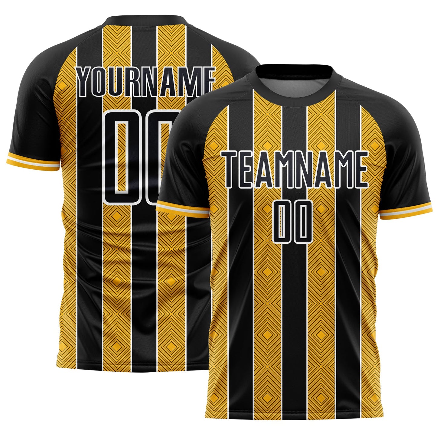 Custom Black Gold-White Pinstripe Line Sports Sublimation Soccer Uniform Jersey