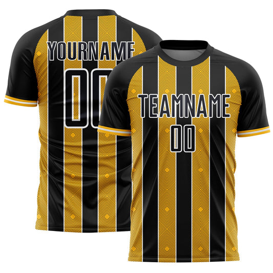 Custom Black Gold-White Pinstripe Line Sports Sublimation Soccer Uniform Jersey