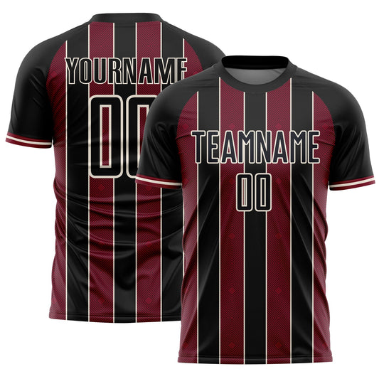Custom Black Crimson-Cream Pinstripe Line Sports Sublimation Soccer Uniform Jersey