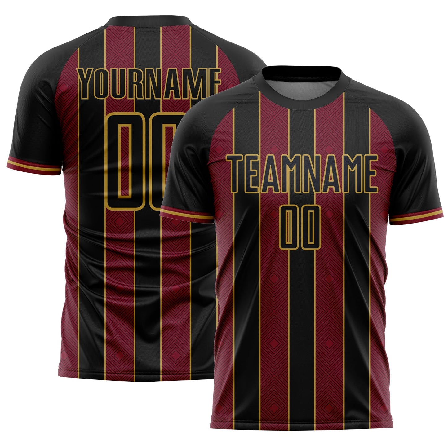 Custom Black Crimson-Old Gold Pinstripe Line Sports Sublimation Soccer Uniform Jersey