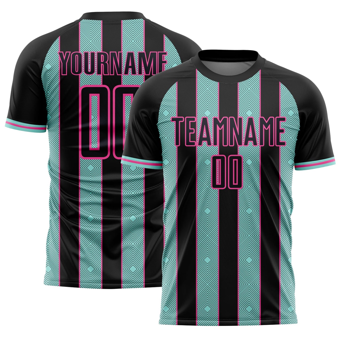 Custom Black Ice Blue-Pink Pinstripe Line Sports Sublimation Soccer Uniform Jersey
