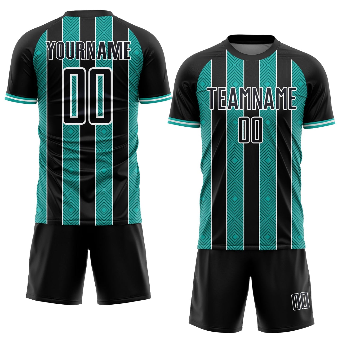 Custom Black Aqua-White Pinstripe Line Sports Sublimation Soccer Uniform Jersey
