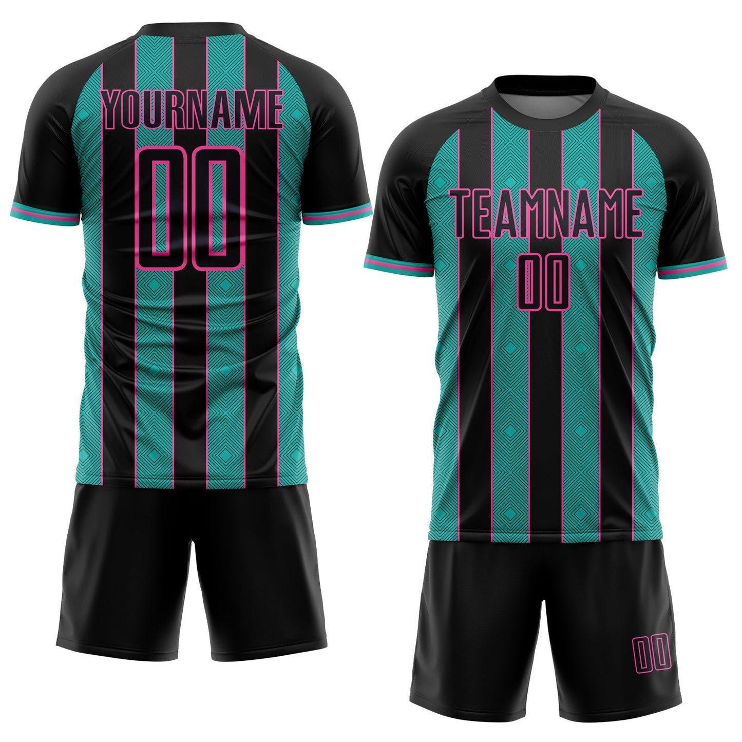 Custom Black Aqua-Pink Pinstripe Line Sports Sublimation Soccer Uniform Jersey