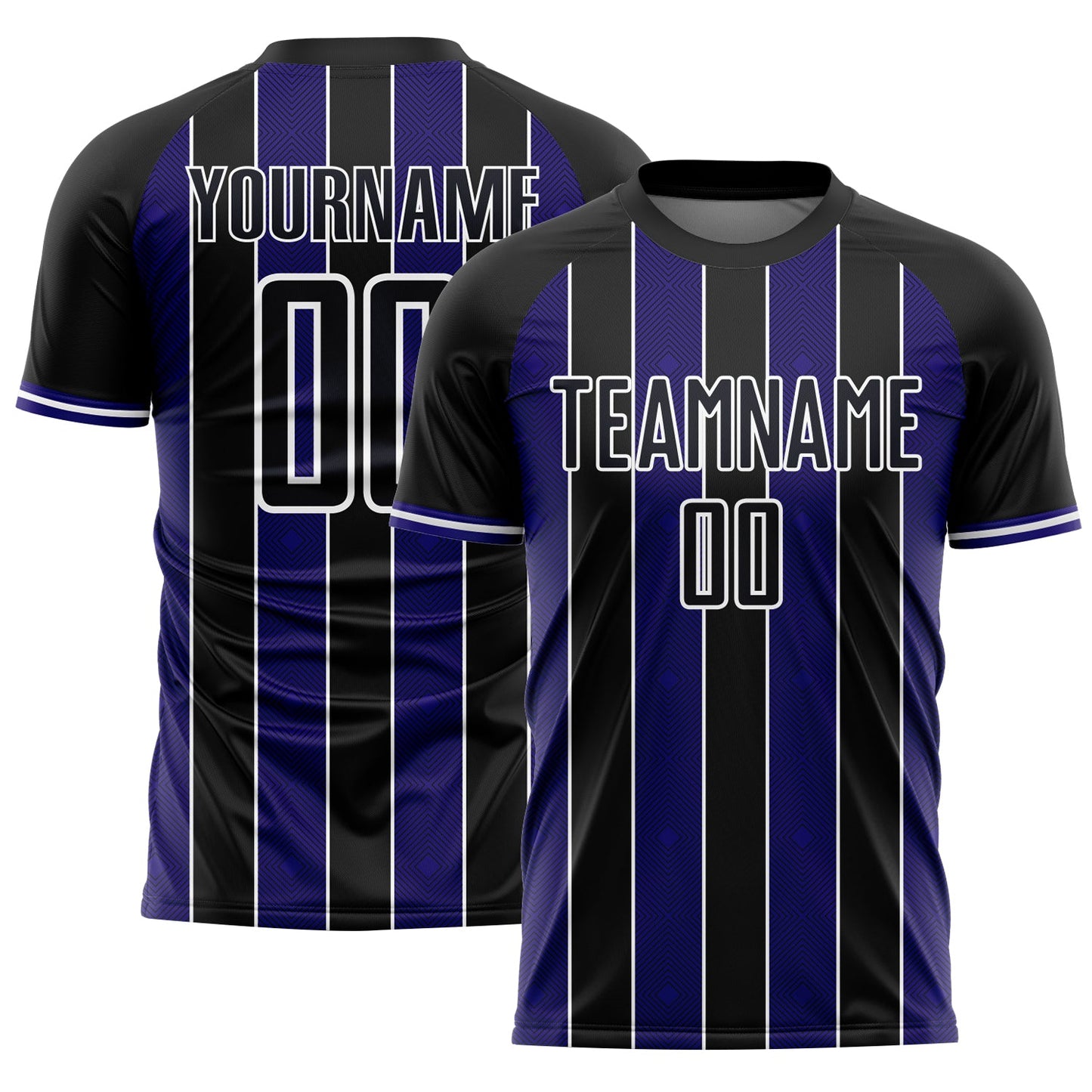 Custom Black Dark Purple-White Pinstripe Line Sports Sublimation Soccer Uniform Jersey