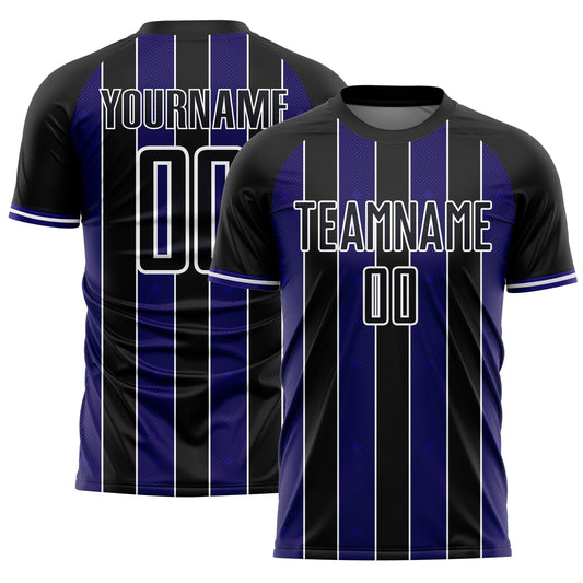 Custom Black Dark Purple-White Pinstripe Line Sports Sublimation Soccer Uniform Jersey