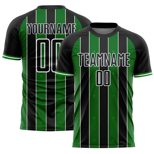 Custom Black Grass Green-White Pinstripe Line Sports Sublimation Soccer Uniform Jersey