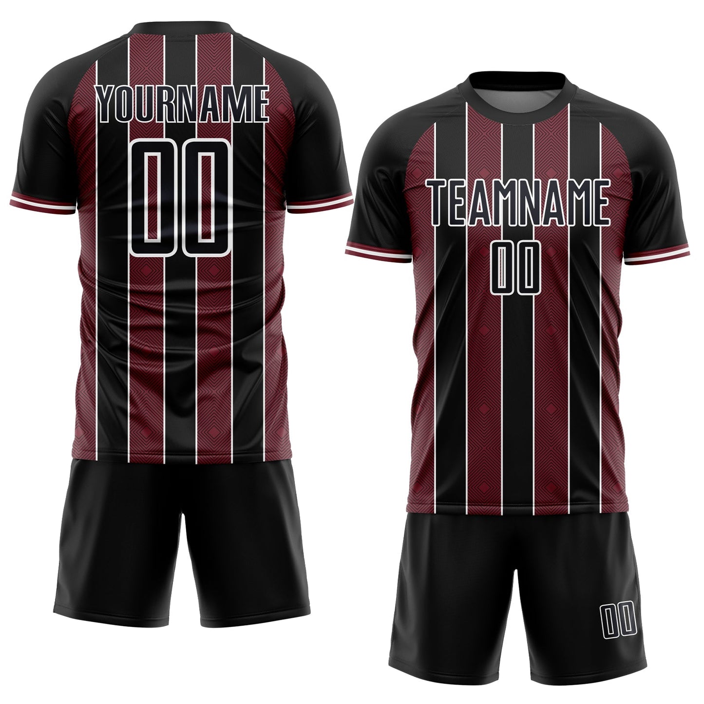 Custom Black Burgundy-White Pinstripe Line Sports Sublimation Soccer Uniform Jersey
