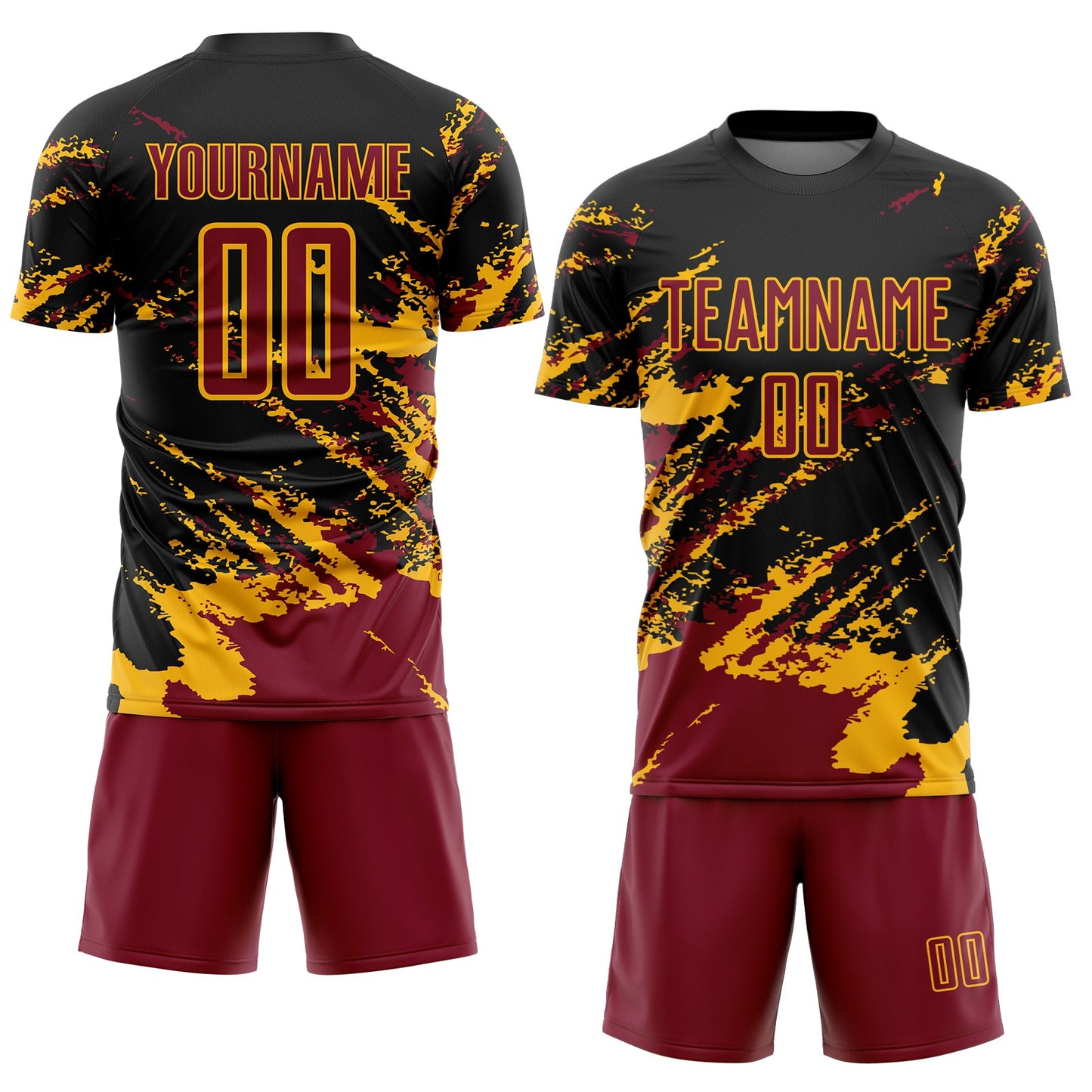 Custom Black Crimson-Gold Abstract Fragment Art Splash Sports Sublimation Soccer Uniform Jersey
