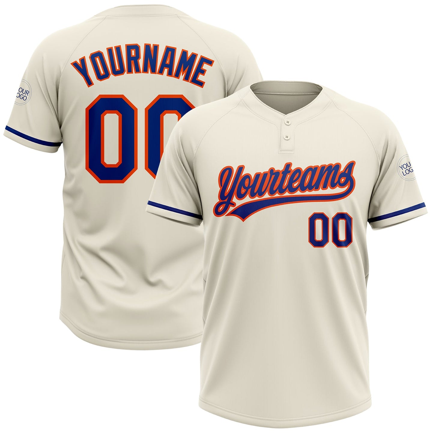 Custom Cream Royal-Orange Two-Button Unisex Softball Jersey