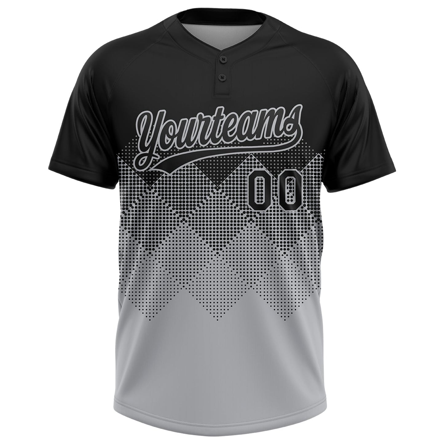 Custom Black Gray 3D Pattern Gradient Square Shapes Two-Button Unisex Softball Jersey