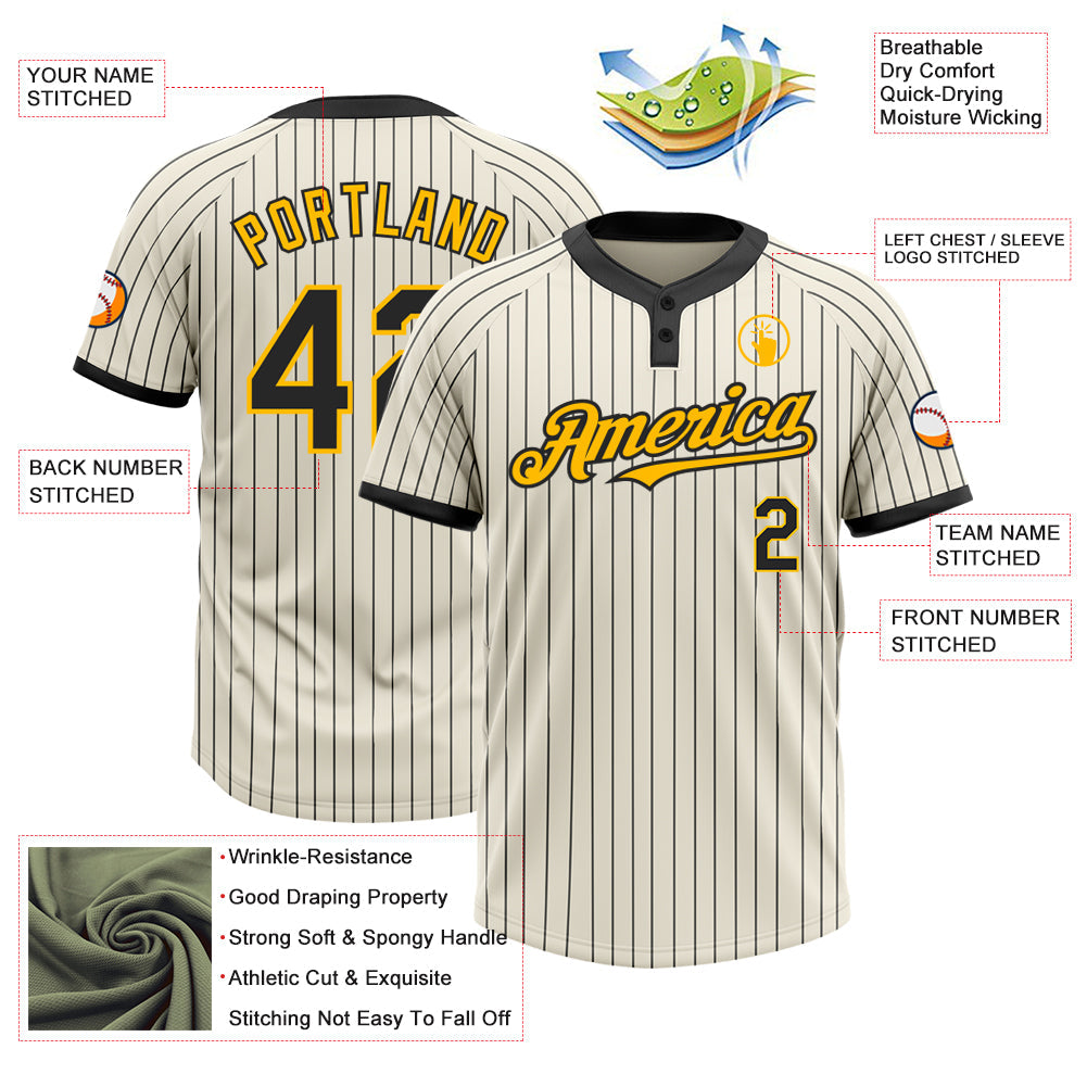 Custom Cream Black Pinstripe Gold Two-Button Unisex Softball Jersey