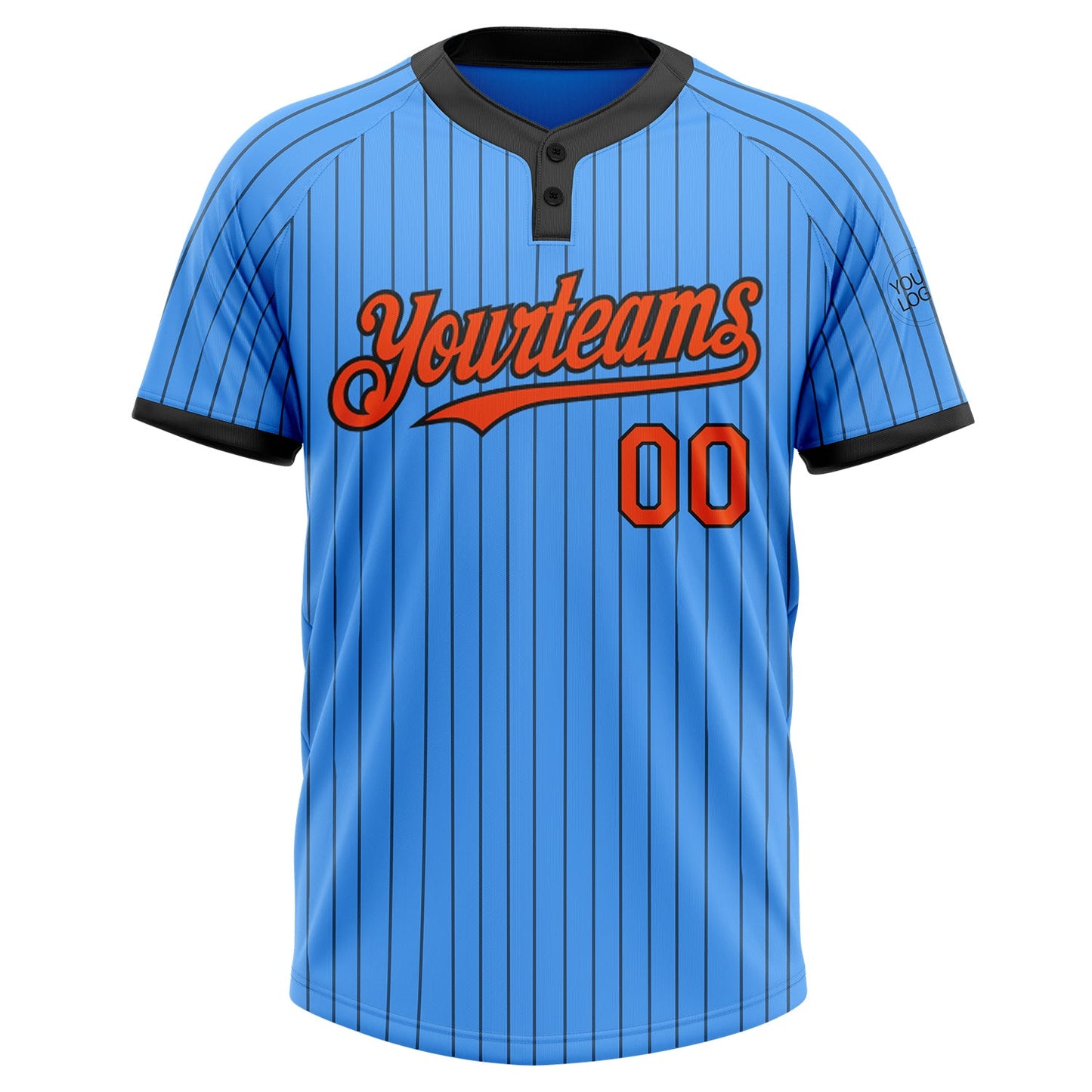Custom Electric Blue Black Pinstripe Orange Two-Button Unisex Softball Jersey