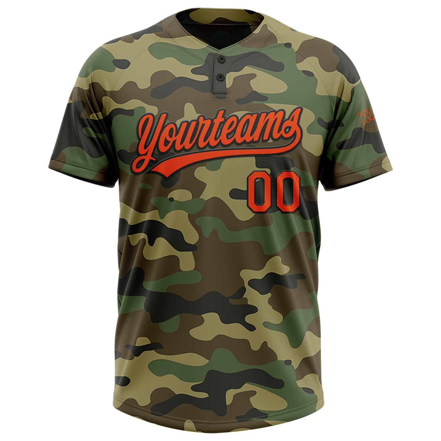 Custom Camo Orange-Black Salute To Service Two-Button Unisex Softball Jersey
