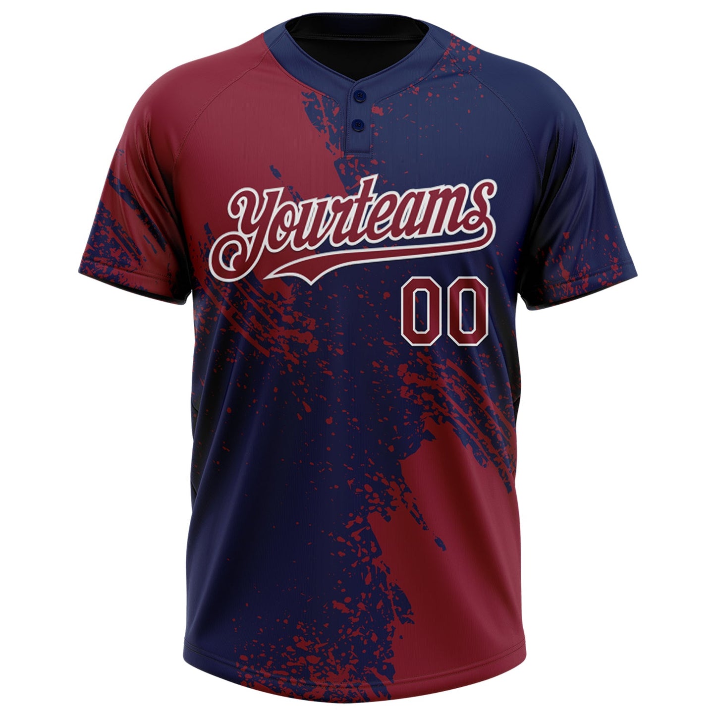 Custom Crimson Navy-White 3D Pattern Abstract Brush Stroke Two-Button Unisex Softball Jersey